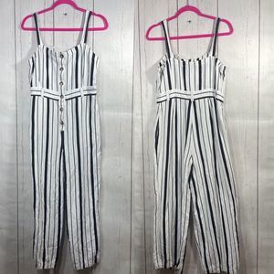Loft Womens Striped Linen Blend Sleeveless Tank Jumpsuit